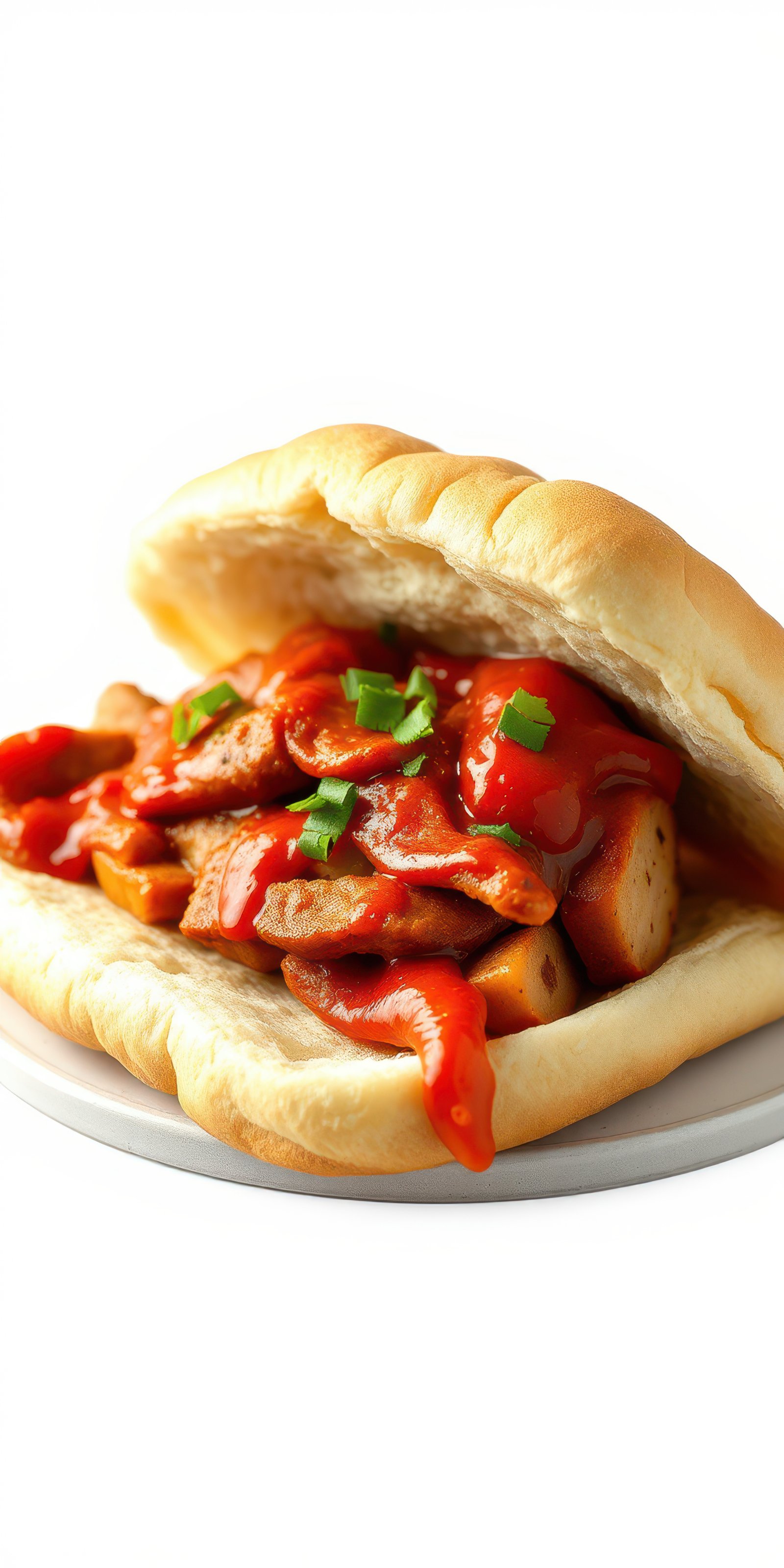 Delicious hot dog topped with savory grilled sausage and tangy ketchup served on a soft bun